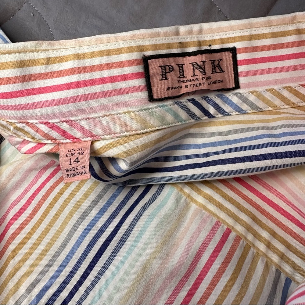Thomas‎ Pink Pastel Striped Button Down Pleated Front Shirt Size US 10 - Picture 6 of 9